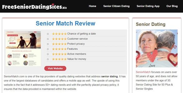 Screenshot einer FreeSeniorDatingSites.biz-Rezension